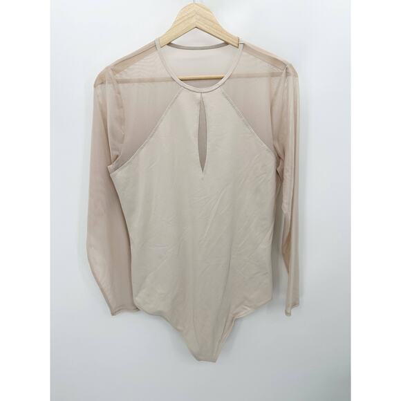 Abercrombie & Fitch Bodysuit Women XL NWOT Cream Nude Long Sleeve Sheer Mesh - Picture 8 of 8